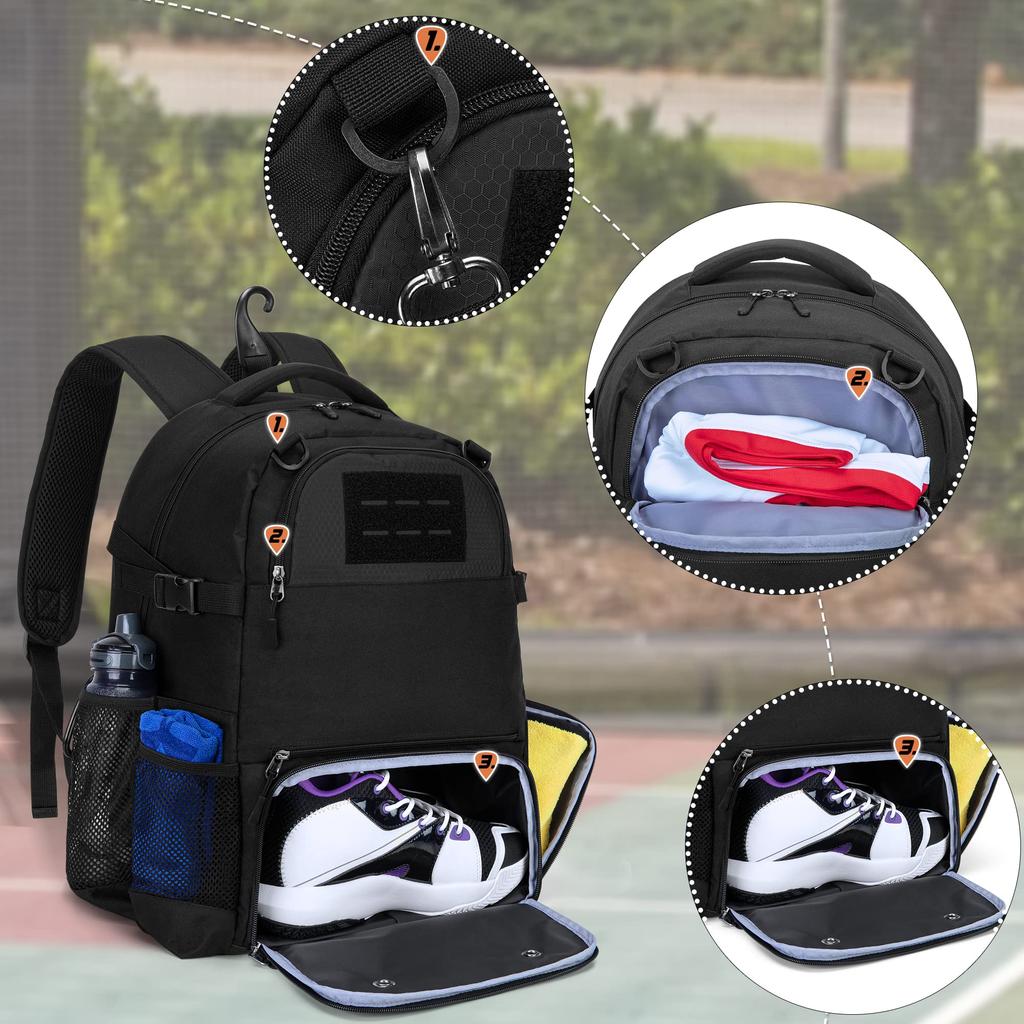 DSLEAF Basketball-Rucksack, Basketball-Rucksack, Studenten-Basketball-Rucksack, Ballaufbewahrung, Fußball-Rucksack für Jungen (Schwarz)