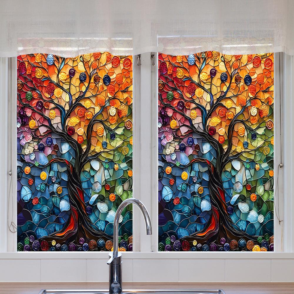 Simulated Oil Painting Large Tree Home Glass Window Beautification and Decoration Static Electricity Window Stickers