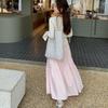 Sweet Petite Slimming Pleated Long Skirt: Lined, Layered, Solid Color, Waist-Cinching Half-Skirt for Women