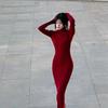 Retro red turtleneck knitted dress women's autumn and winter new high-end sexy slim bottom hip-wrapped dress