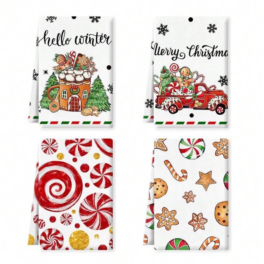 1pc/2pc/4pc/pack Christmas Scrub Sponge Creative Kitchen Dish Cloth Festive Cleaning Decor for Home & Table Kitchen Dish Towel Xmas Cleaning Supplies