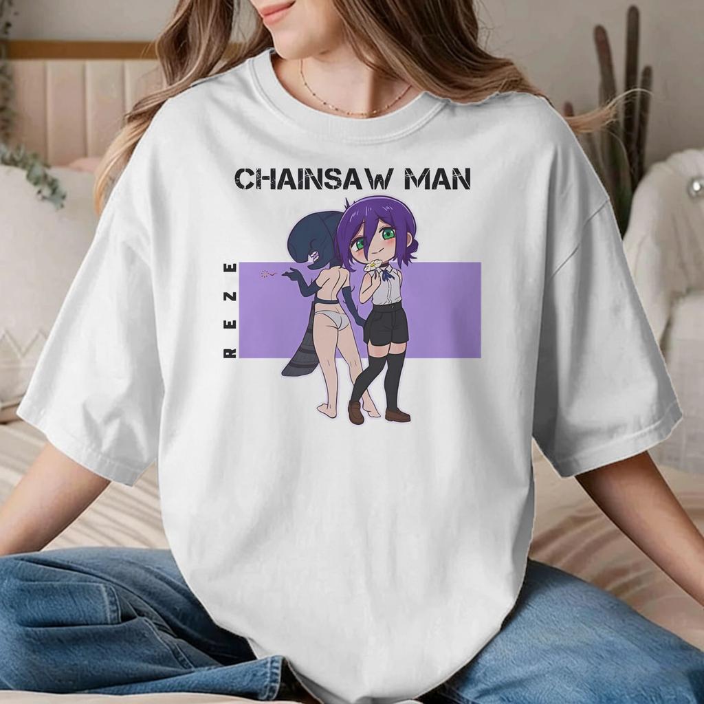 Vintage Chainsawunisexs Anime Tshirts Unisex Unisex Crew Neck Cotton T Shirt Reze Short Sleeve Tees Graphic Printed Clothing