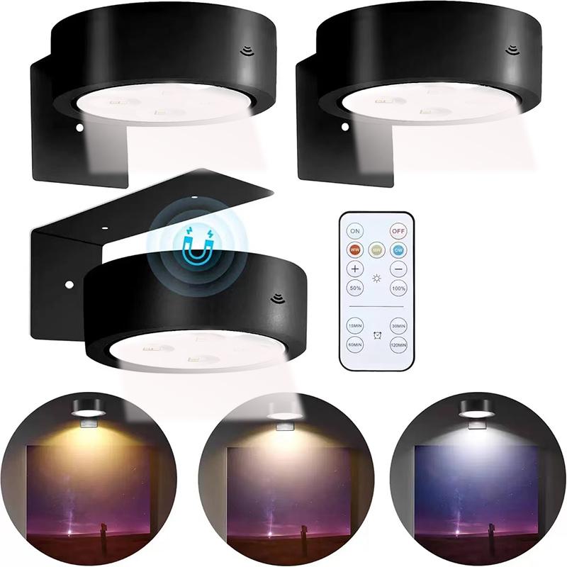 

Настенные светильники для картин, 3 режима освещения, магнитный светильник для экспозиции произведений искусства, светодиодная лампа для картин на батарейках с пультом дистанционного управления 3Pcs чёрный