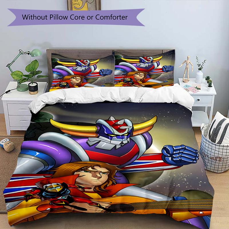 3pcs UFO Robot Grendizer3 Design Cover Set - HD Printed Bedding with 1 Cover and 2 Pillowcases - Perfect for Home and Dorm Decor