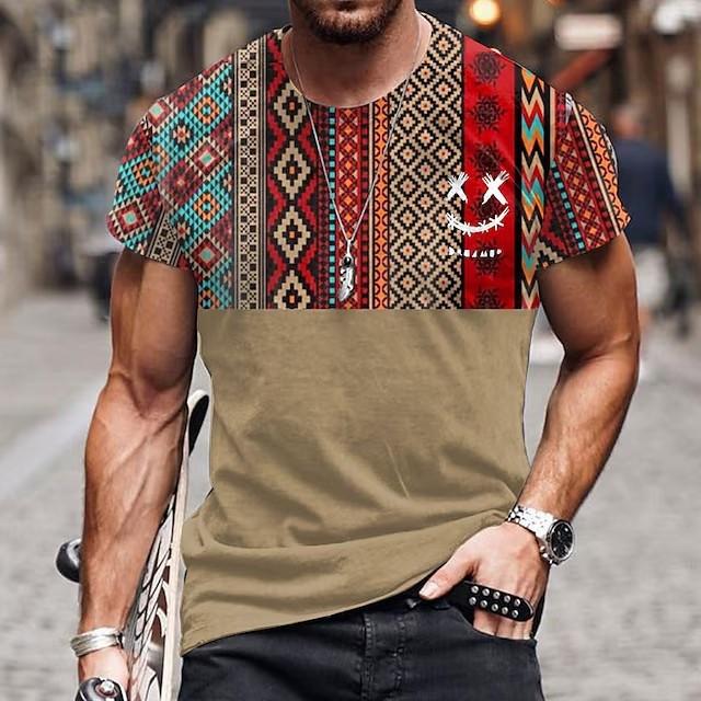 Casual Men's Clothing Ethnic Style Retro Abstract 3D Printed Short-sleeved T-shirt