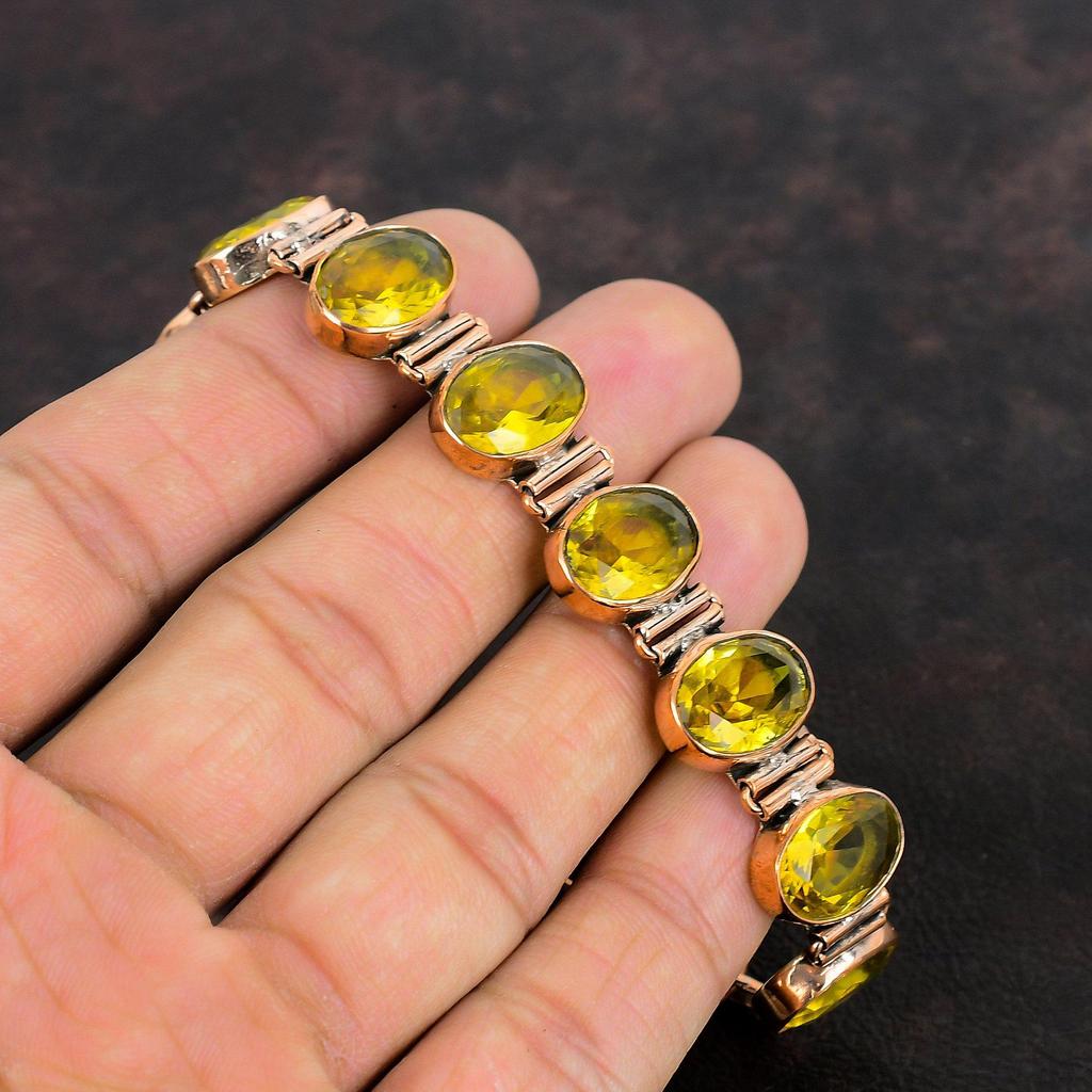 Faceted Citrine Bracelet Copper Bracelet Adjustable Chain Bracelet Handmade Bracelet Gemstone Copper Jewelry Designer Bracelet Gifts For Him