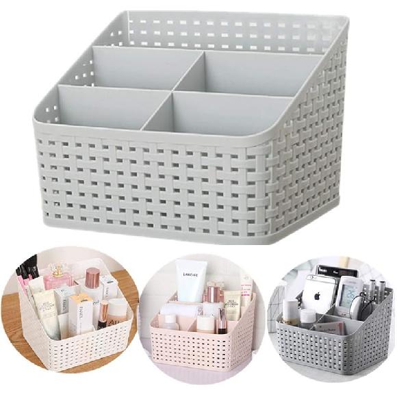 Plastic Desk Organizer, 5 Compartments Storage Organizer Utility Tote Caddy Holder Desktop Container Dividers for Home School Office Supplies (Grey)