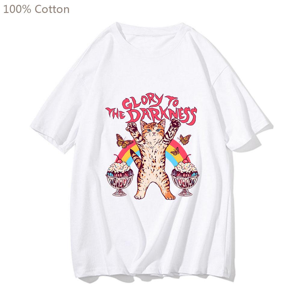 Glory To The Darkness Cat Butterfly Ice Cream Tshirts MEN Handsome T-shirts 100% Cotton High Quality T Shirts Sense of Design