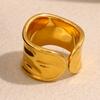 MamacitaSlay Classic 316L Stainless Steel Wave Pattern Wide Edge Open Ring 18K Gold Plated Waterproof Jewelry Women's Charm Ring