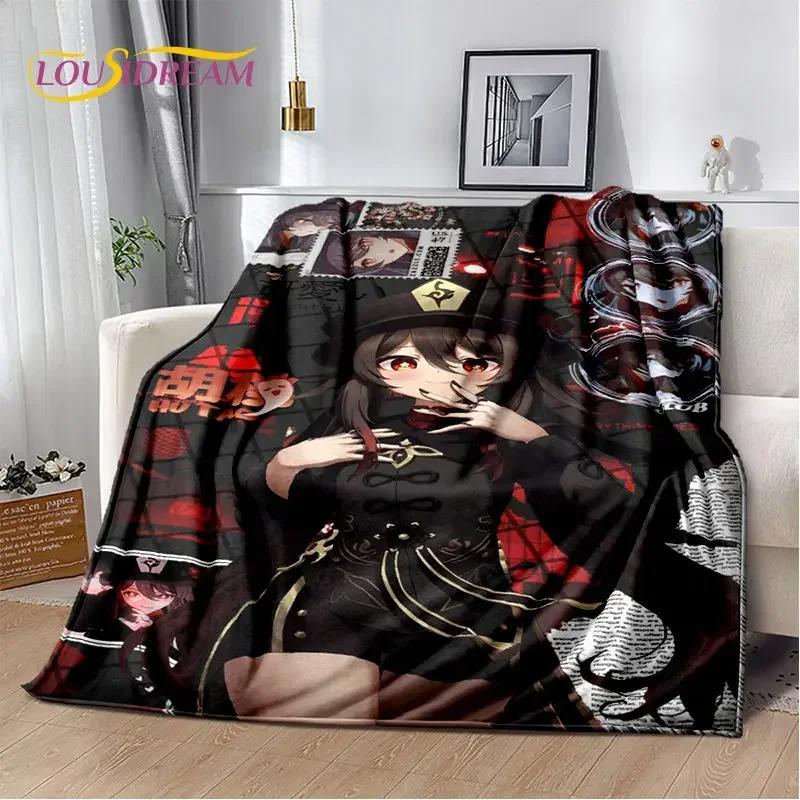Genshin Impact Cartone Animato Gioco Coperta Morbida di Peluche, Coperta di Flanella Coperta da Lancio per Soggiorno Camera da Letto Letto Divano Copertura da Picnic Bambini