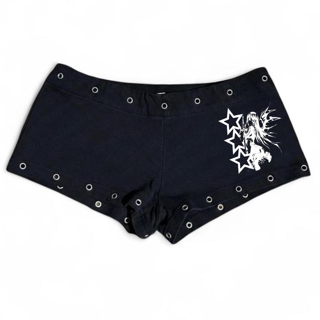 VIONA Mode Femme Emo Noir Décontracté Imprimé Mode Y2K Sexy Coupe Ajustée Polyvalent Taille Basse Gothique Hip-hop Street Short