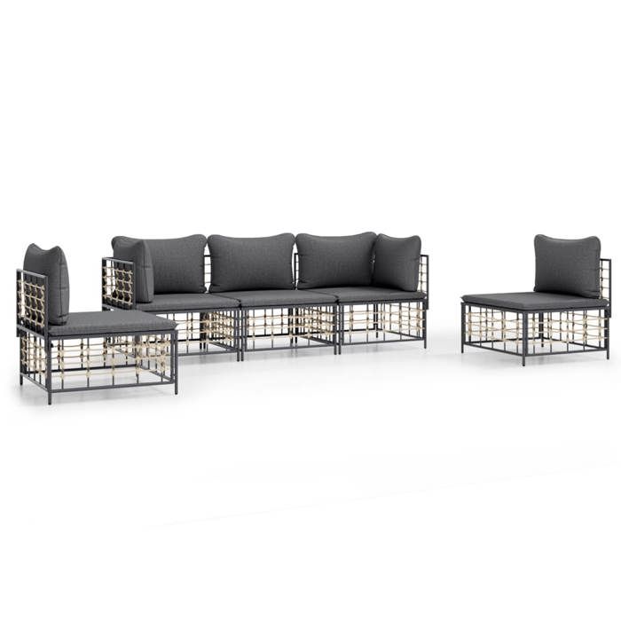 VidaXL Garden Lounge Set 5 Pcs with Anthracite Cushions Wicker, Lounge Set, Outdoor Lounge Set, 3186717