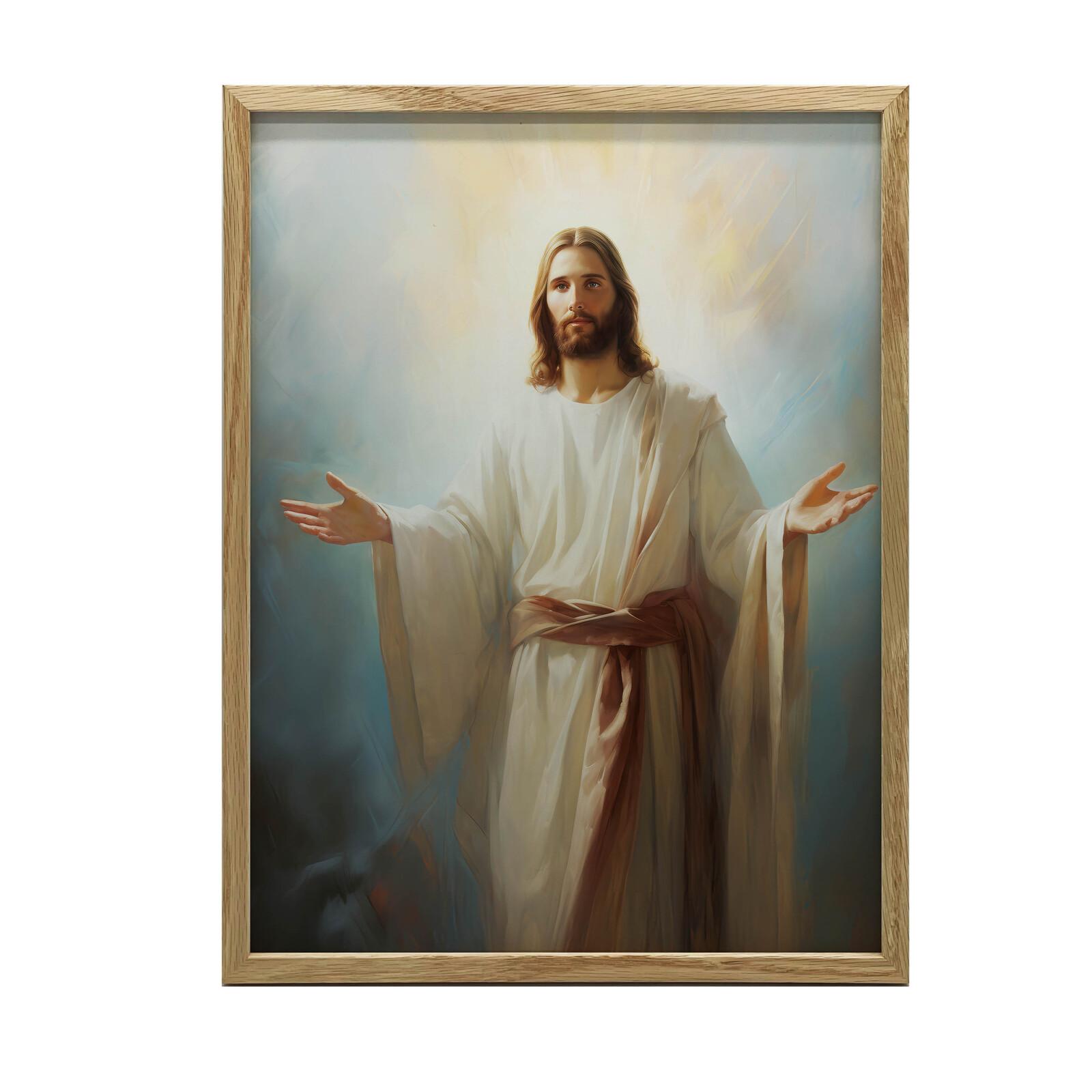 Light of Hope - Jesus Light of Hope - Jesus, 50X70 Cm, Dark Brown Wooden Frame, 230 Gsm Matte Paper