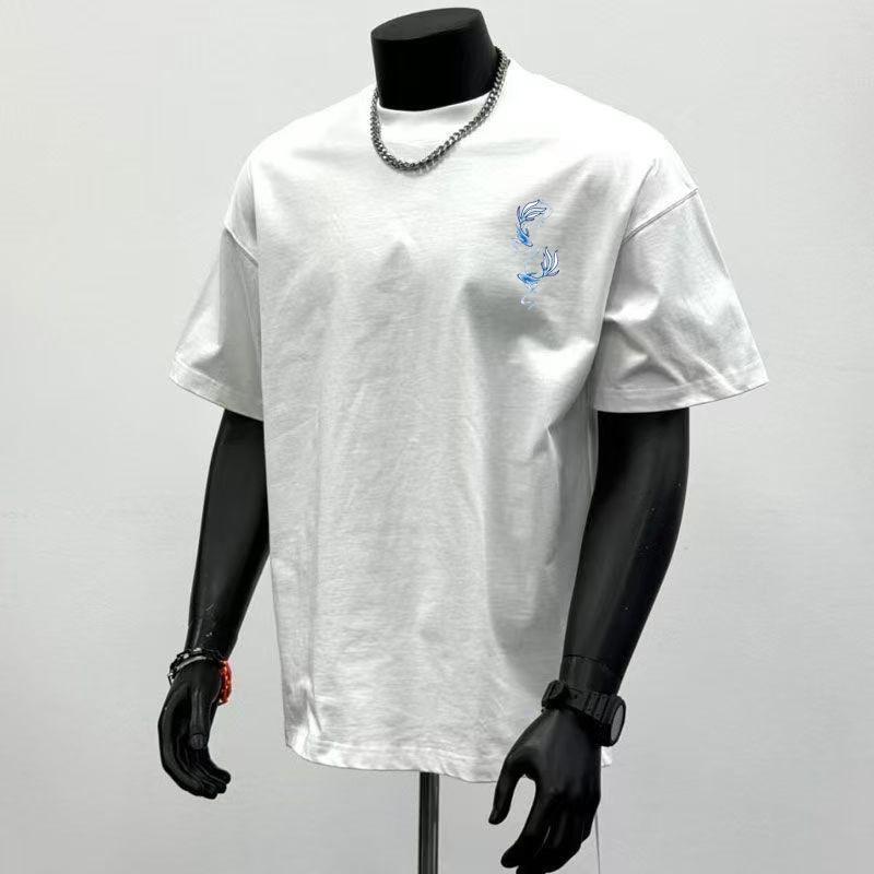 

Мужская футболка с коротким рукавом в гонконгском стиле, тяжелая, трендовая, универсальная, летняя одежда, мужской модный бренд, свободная, американская ретро, уличный стиль, рукав до локтя S