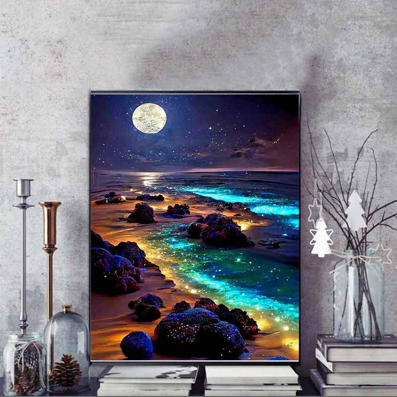 Starry Sky Sea Full Diamond Painting Painting Set, 5D Rhinestone Diamond Embroidery Craft, DIY Gemstone Crafts Decorative Wall Mural Ornaments