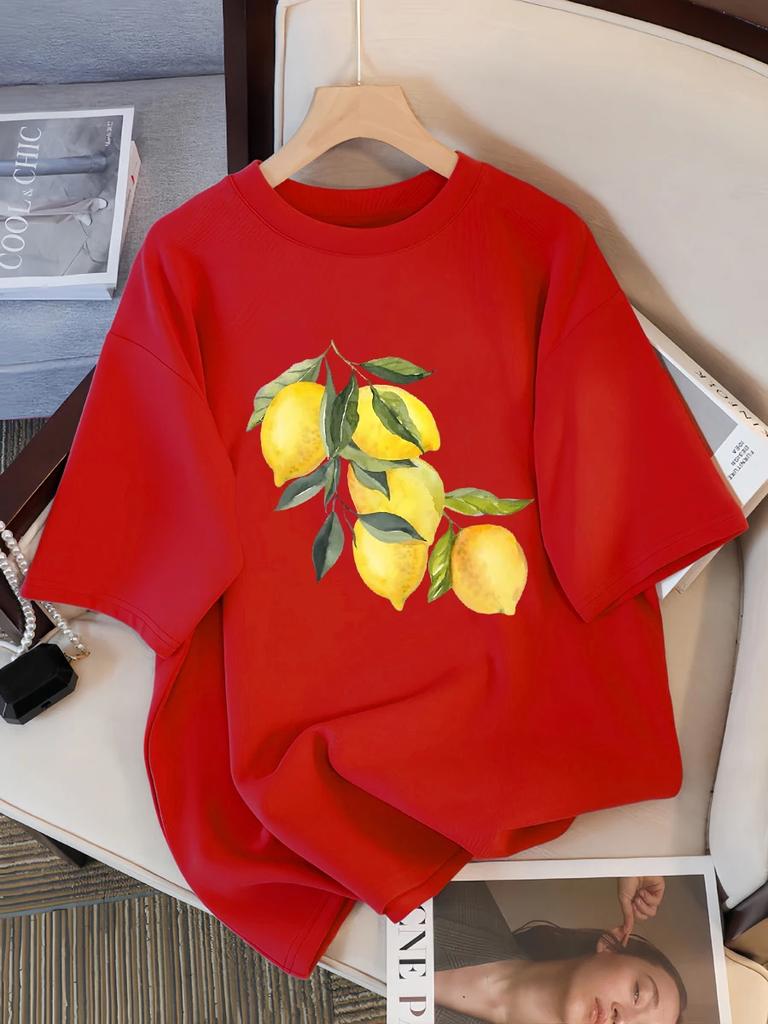 Creative Lemon Pattern T-shirt Women's Casual Soft Top Fashion Cool T-shirt Clothing Street Summer Women's Short Sleeve