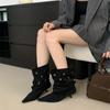 European and American Fashion Punk Style Riveted High-heeled Short Boots Spice Girls 2025 Autumn and Winter Short Tube Pointed Thin Heel Pleated 