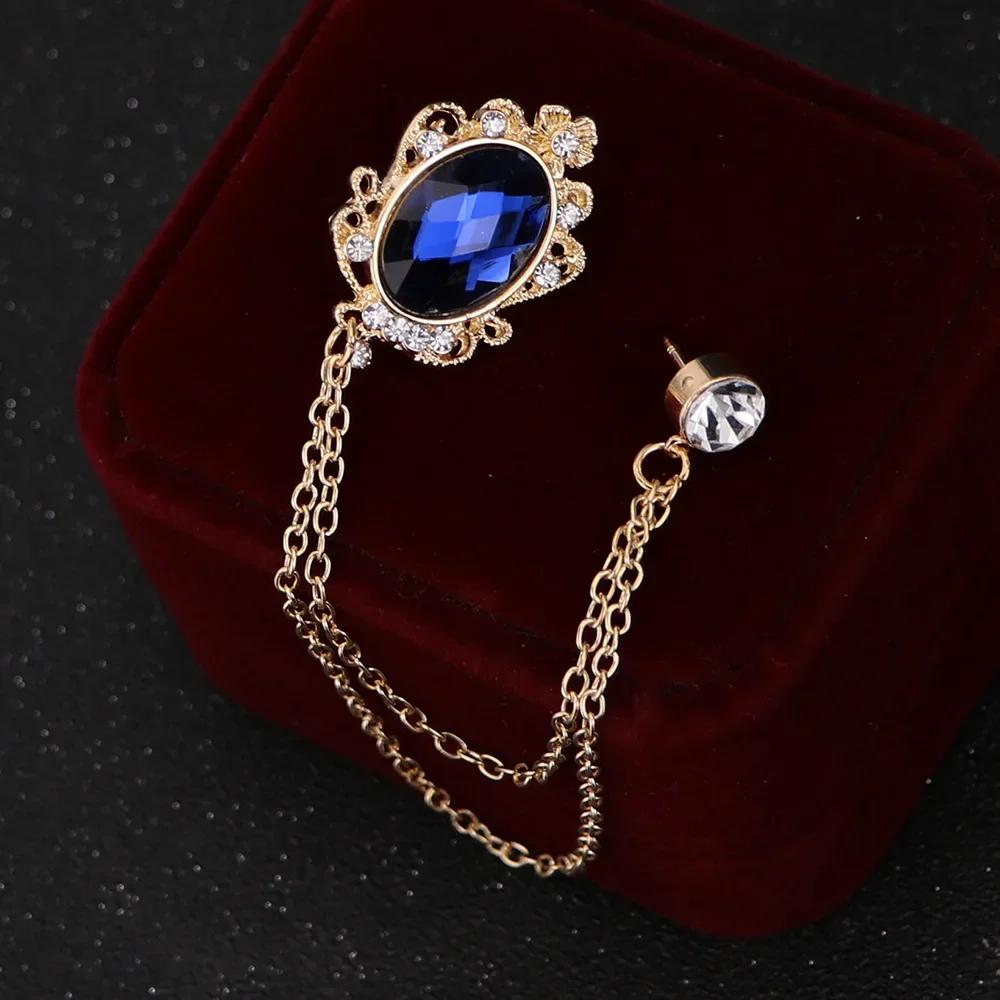 i-Remiel Fashion New Crystal Tassel Chain Brooches Personality Suit Badge Dress Corsage Brooch Jewelry Luxury Men Accessories