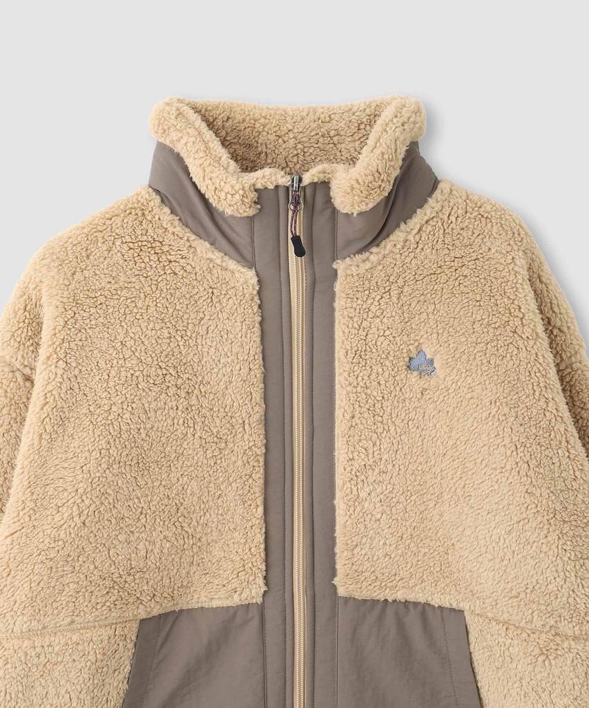 LOGOS PARK Women's Shaggy Boa Fleece Jacket, Stand Collar, Beige (Size L), E-Commerce Exclusive
