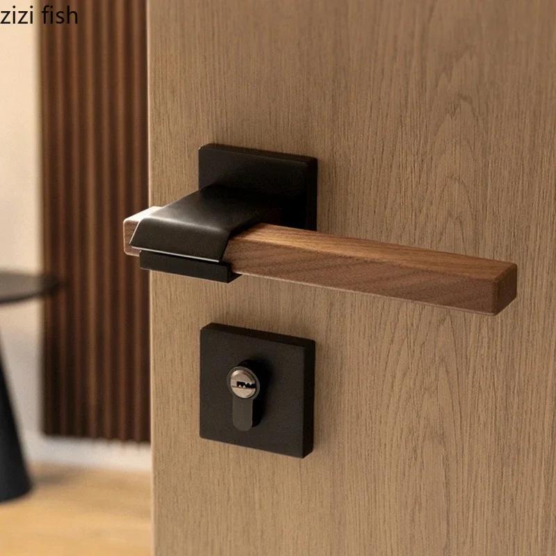 Walnut Door Handle Indoor Metal Door Lock Home Silent Locks Bedroom Magnetic Lock Secure Split Lock Doors Hardware Accessories