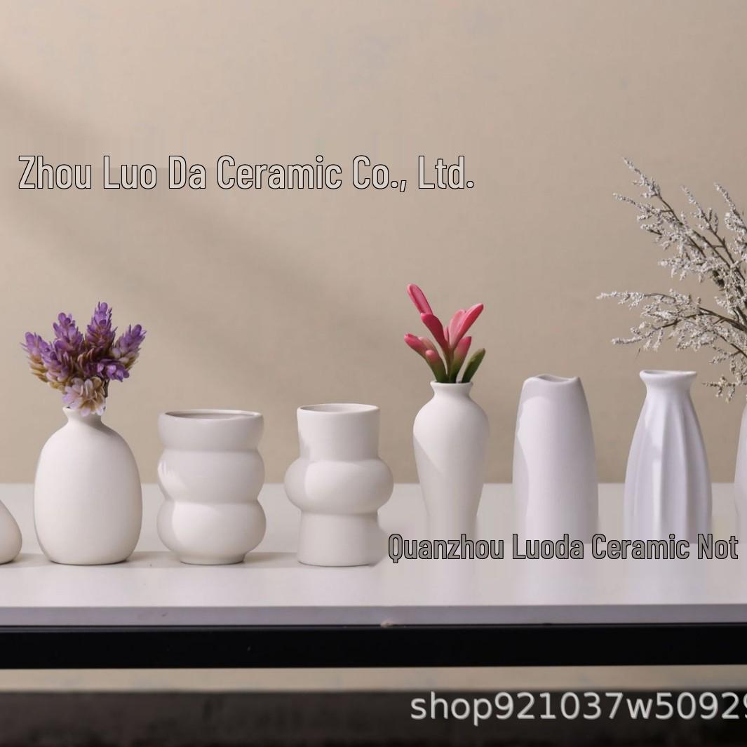 Small Unglazed Ceramic Vase for Fresh Flowers - Modern Nordic White Decor Model 6