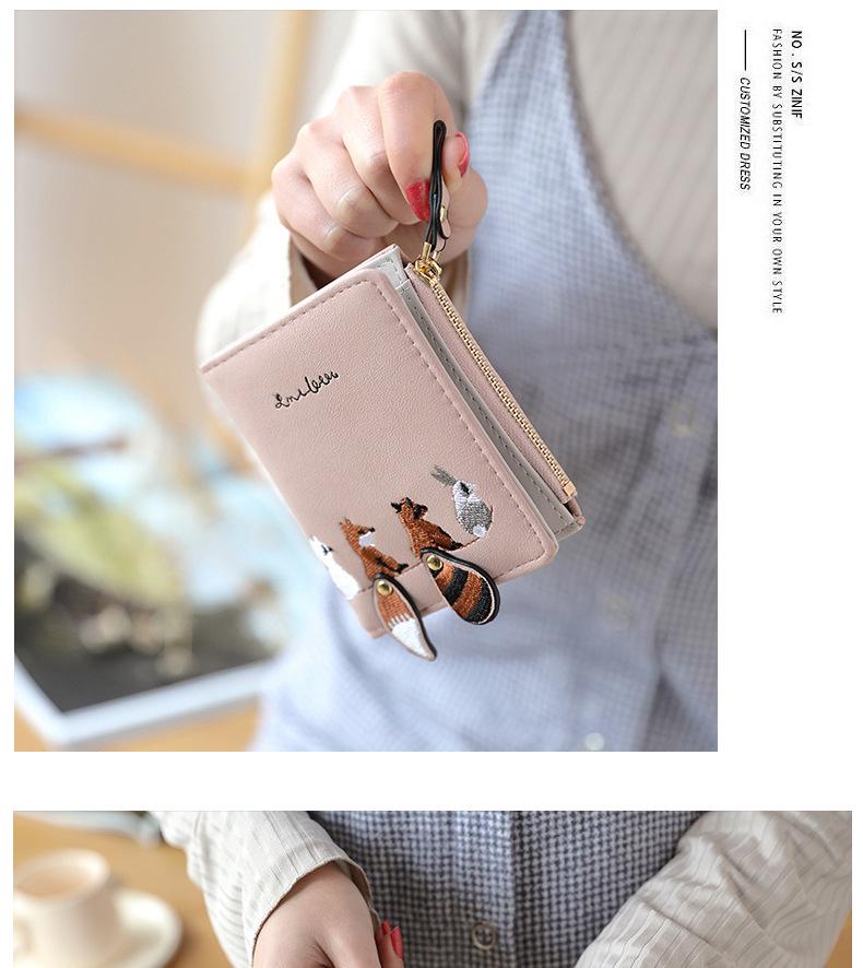 Korean Style Embroidered Zipper Wallet: Cute, Compact Women's Multi-Card Coin Purse