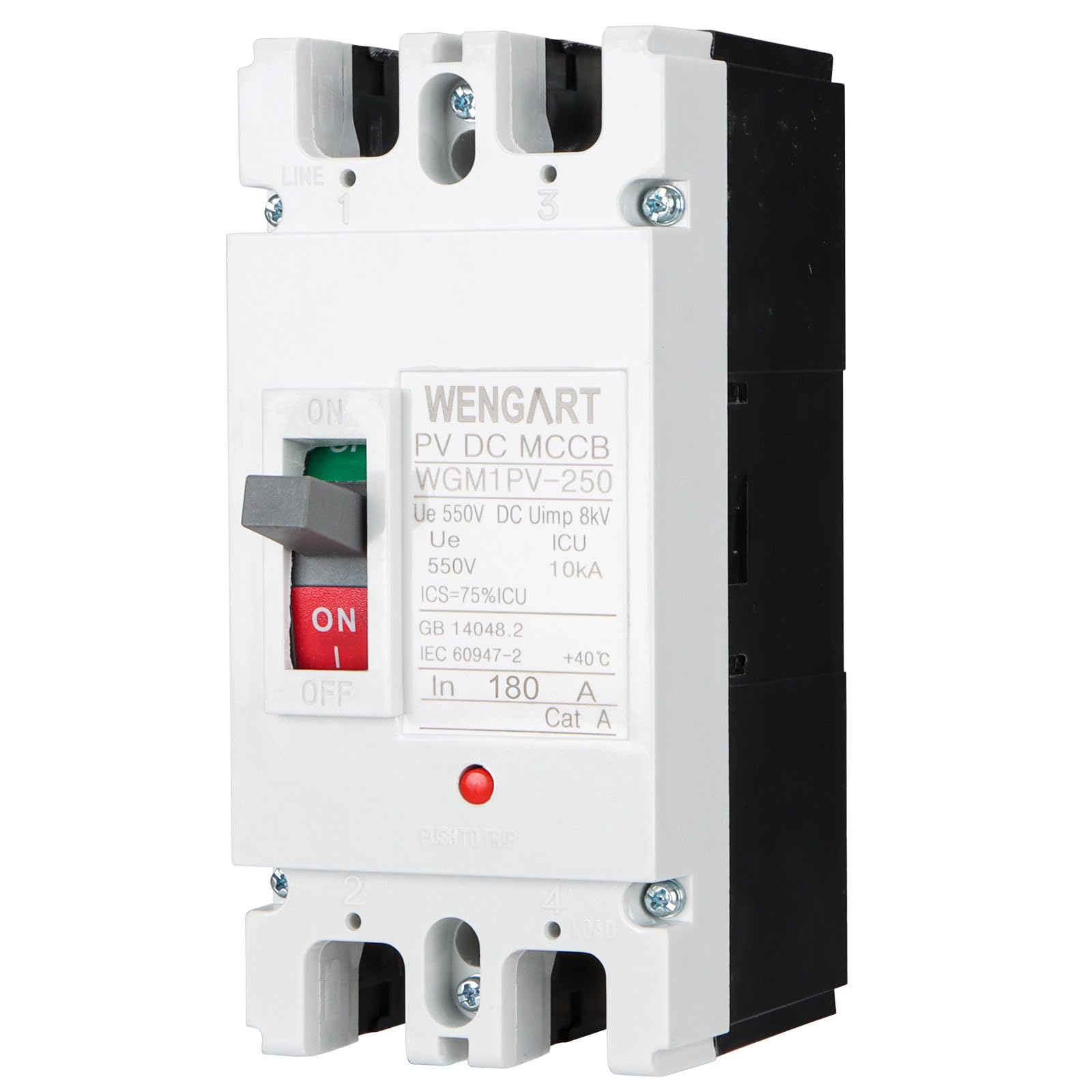 

Wengart MCCB Circuit Breaker WGM1PV-250, Solar DC Circuit Breaker, 2P DC Circuit Breaker, 500Vdc (180A) for Solar Systems and Other DC Applications