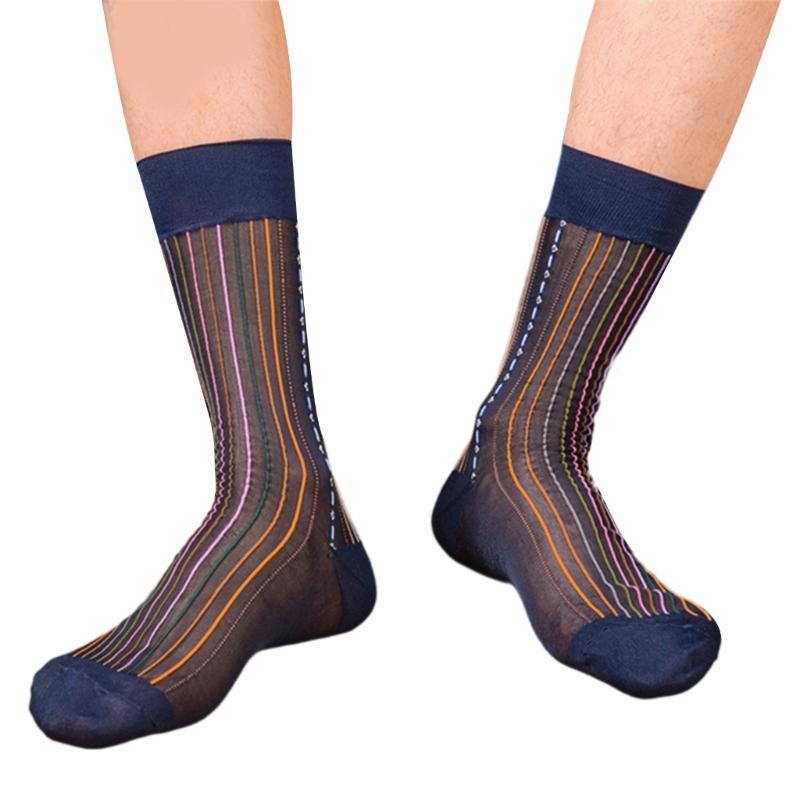 Men's Stylish Colorful Striped Dress Socks Thin and Breathable Fabric Business Socks for Office Wear and Formal Occasion