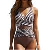 Women's Fashion One-Piece  V-Neck Striped Ruched Belly Concealing Backless Bikini Swimsuit