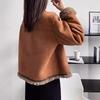 Women Winter Coat Thick Plush Short Type Round Neck Pure Color Single-breasted Loose Keep Warm Daily School Commuting Jacket
