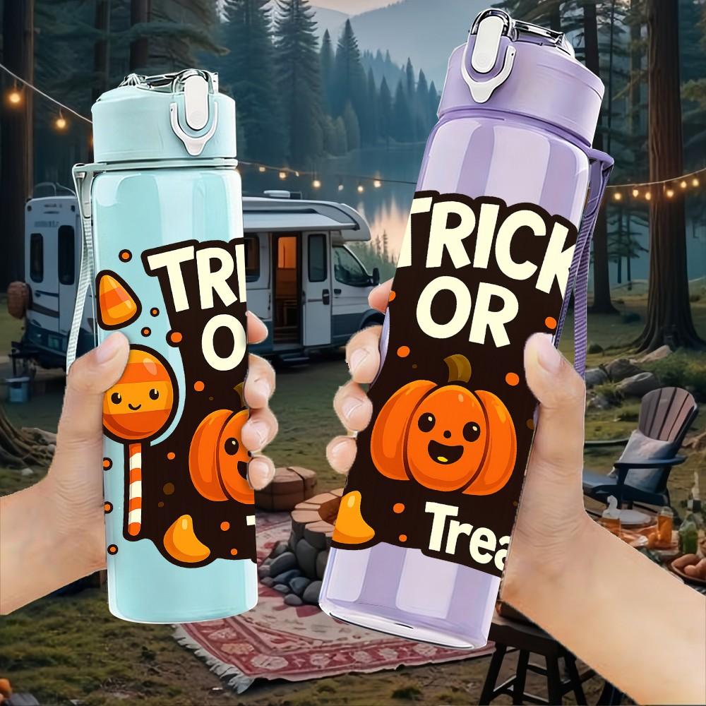 1PC Trick Or Treat Pumpkin Graphic 750ml Color Plastic Sports Water Bottle Leakproof Flip Straw Lid For Sports Office Home Use