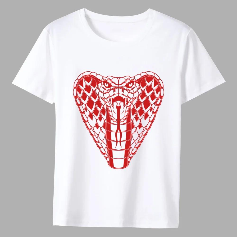 Fashionable Men's T-shirt White Classic Cobra Print Pattern Series Casual Round Neck Commuter All-match Comfortable Men's Top