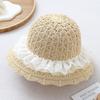 Cappello da Sole da Bambino a Tesa Larga in Paglia - Cappello a Secchiello Traspirante in Stile Coreano per la Spiaggia con Pizzo per Primavera ed Estate.