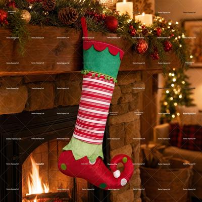 Elf Shaped Christmas Socks Ornaments Gift Bag - Festive Candy Holder
