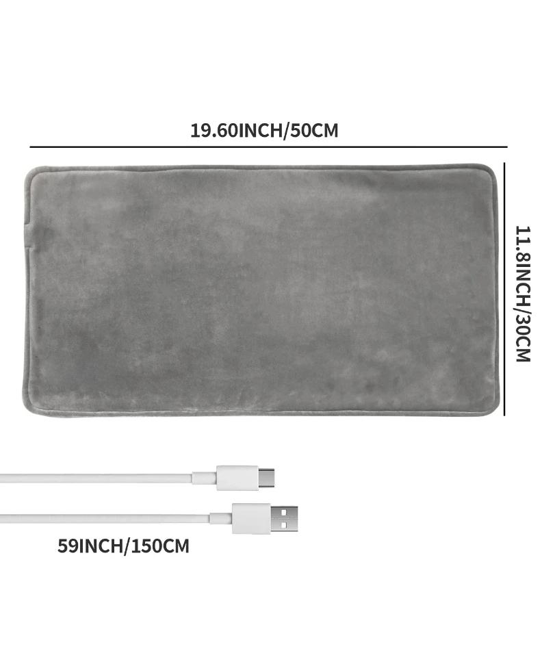 USB 5V Electric Heating Pad for Cramps & Back Pain Relief,Heat Pad with 59 INCH Cable,Mini Heated Blanket,19.6*11.8 INCH,Grey