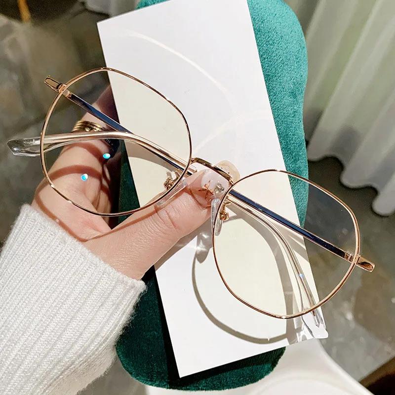 0 To -600 Polygonal Large Frame Myopia Glasses Metal Framed Business Flat Glasses  Myopia Computer Glasses