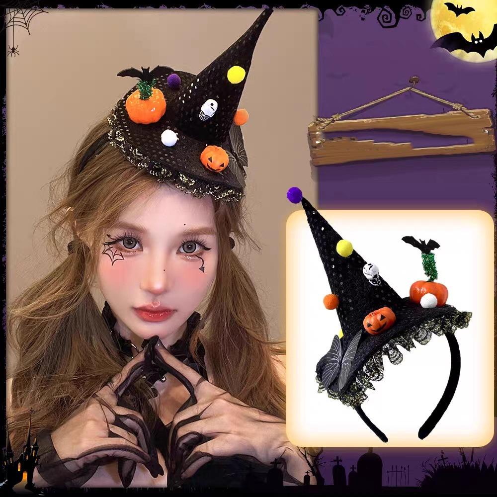 Pumpkin Halloween Witch Hat Headband Spider Cone Hat Hair Hoop Photo Props