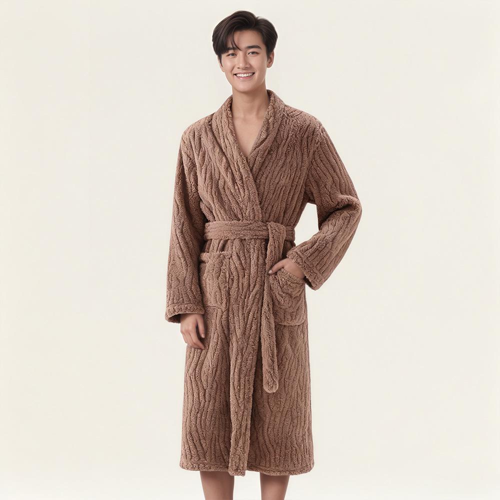 

Winter Couple s Thick Flannel Robe - Warm Coral Fleece Long Bathrobe for Men and Women M [40-60 kg]