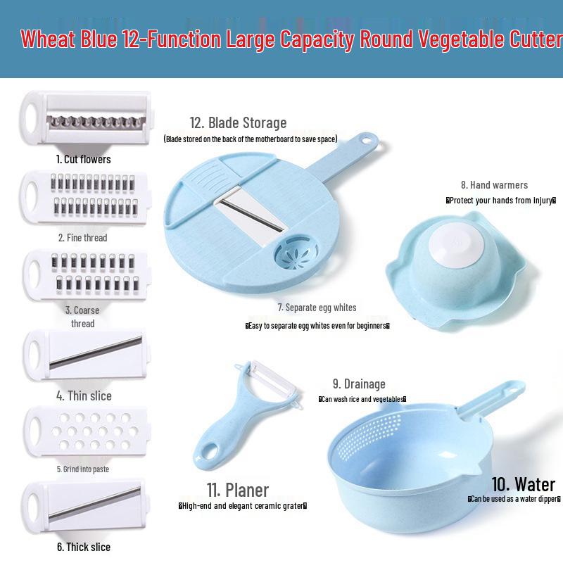 9-in-1 Multifunctional Vegetable Cutter and 12-Piece Grater Set for Potato and Carrot Shredding