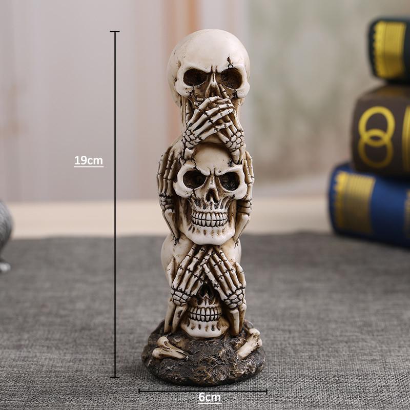 19CM Skull Statue,See No Evil Hear No Evil Speak No Evil Stacked Skull Figurine Tower Gothic Tabletop Decor for Halloween