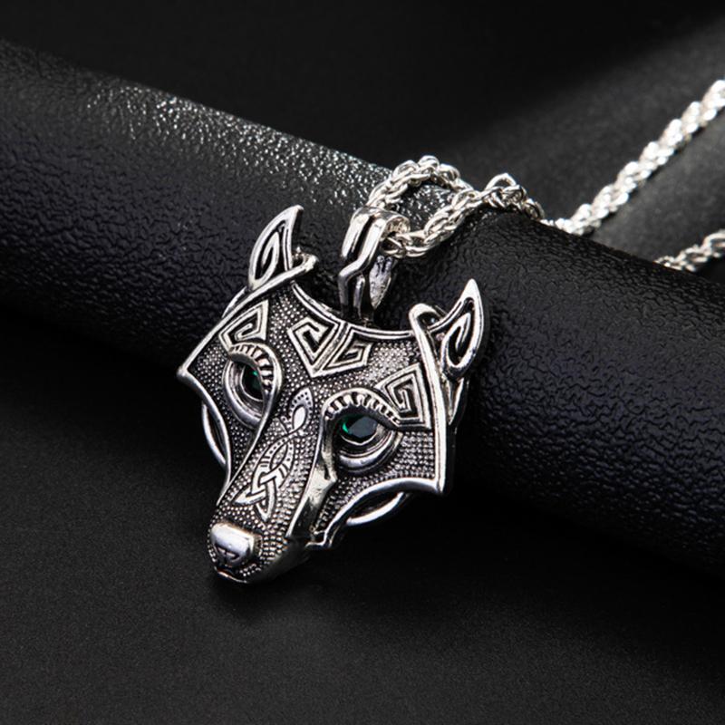 Vintage Celtic Style Red Eyes Wolf Head Pendant Necklace For Men Women Hip Hop Punk Copper Color Box Neck Chain Jewelry Gifts