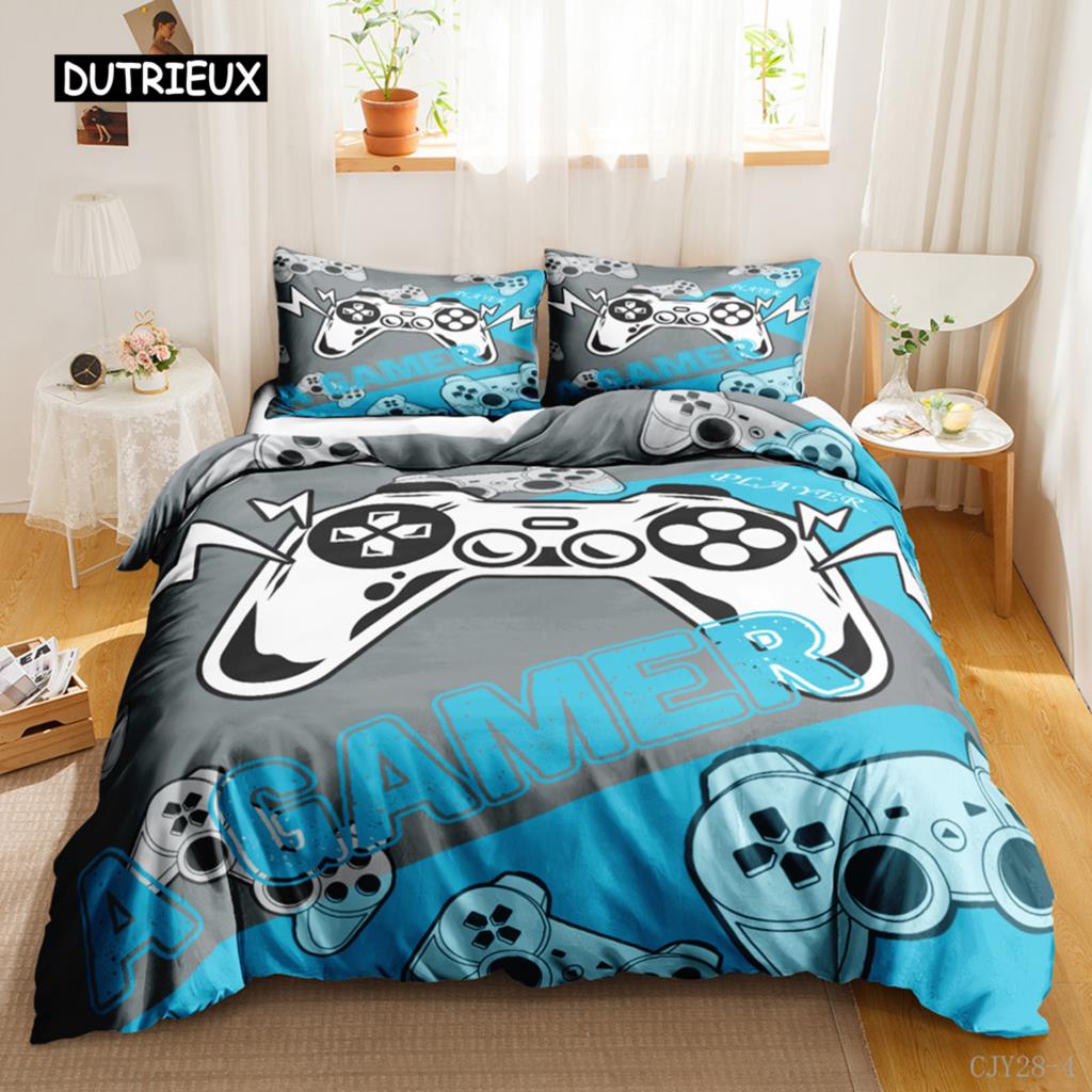 Gamer Duvet Cover Set Kids Boys Teens Video Game Controller Gamepad Bedding Set Double Queen King Size Polyester Qulit Cover