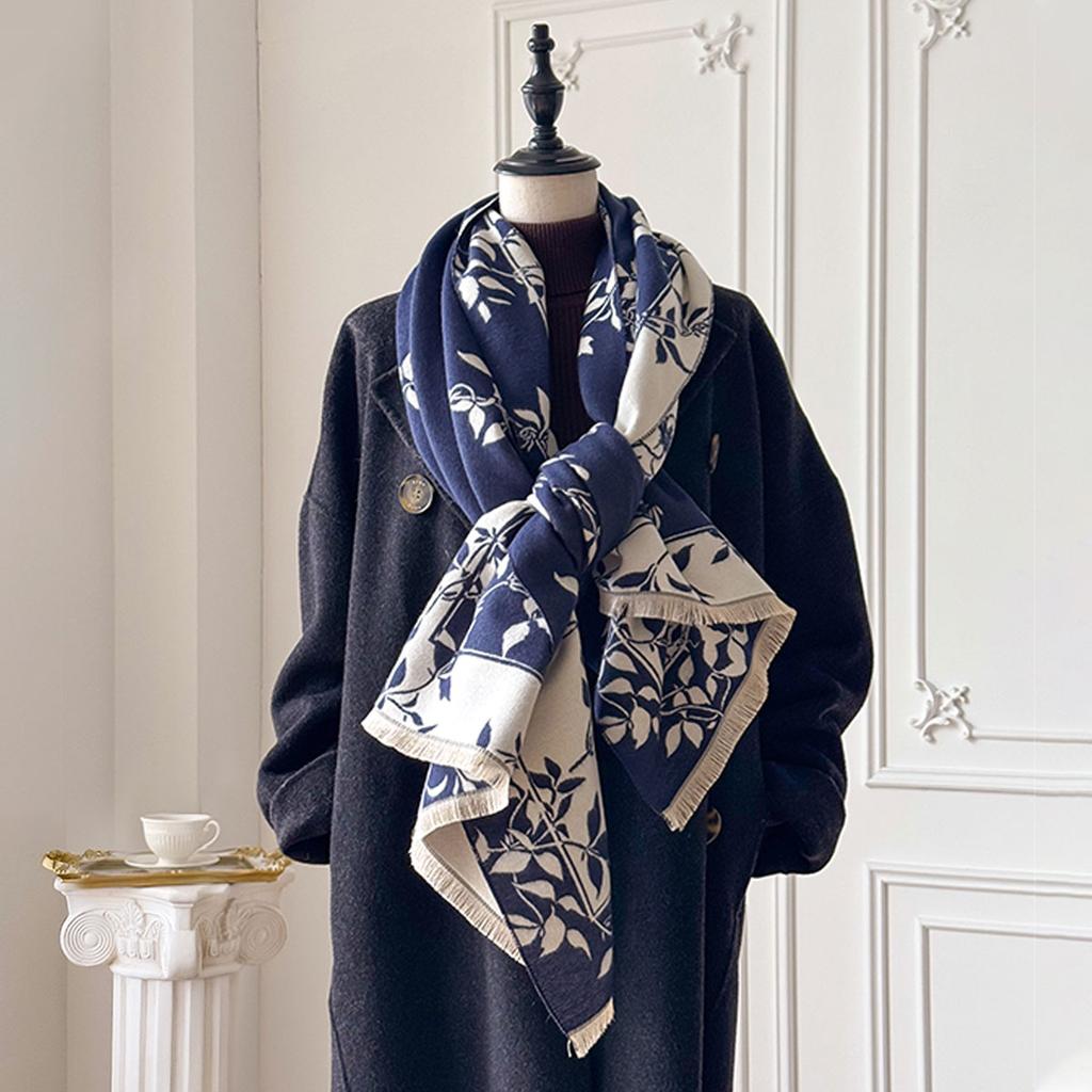 Women's Winter Warm Elegant Floral Imitation Cashmere Thick Tassel Pashmina Shawl Blanket Wrap Bufanda Long Foulard Scarf