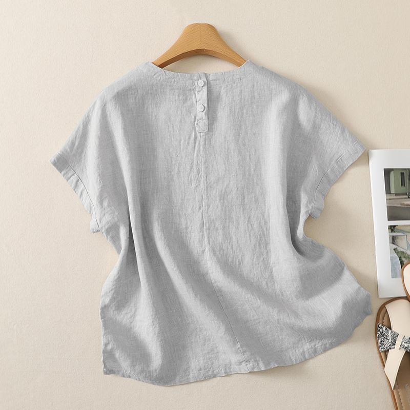 DIMANAF 2026 Lato Damska Duży Rozmiar Nowa Bluzka Koszula Haft Vintage Krótki Rękaw Bawełna Codzienna Luźna Damskie Bluzki T-shirty
