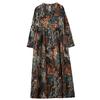 Real Spring and Summer New Retro Cotton and Linen Printing Loose Casual Fungus Lace Collar Long-sleeved Big Swing Dress