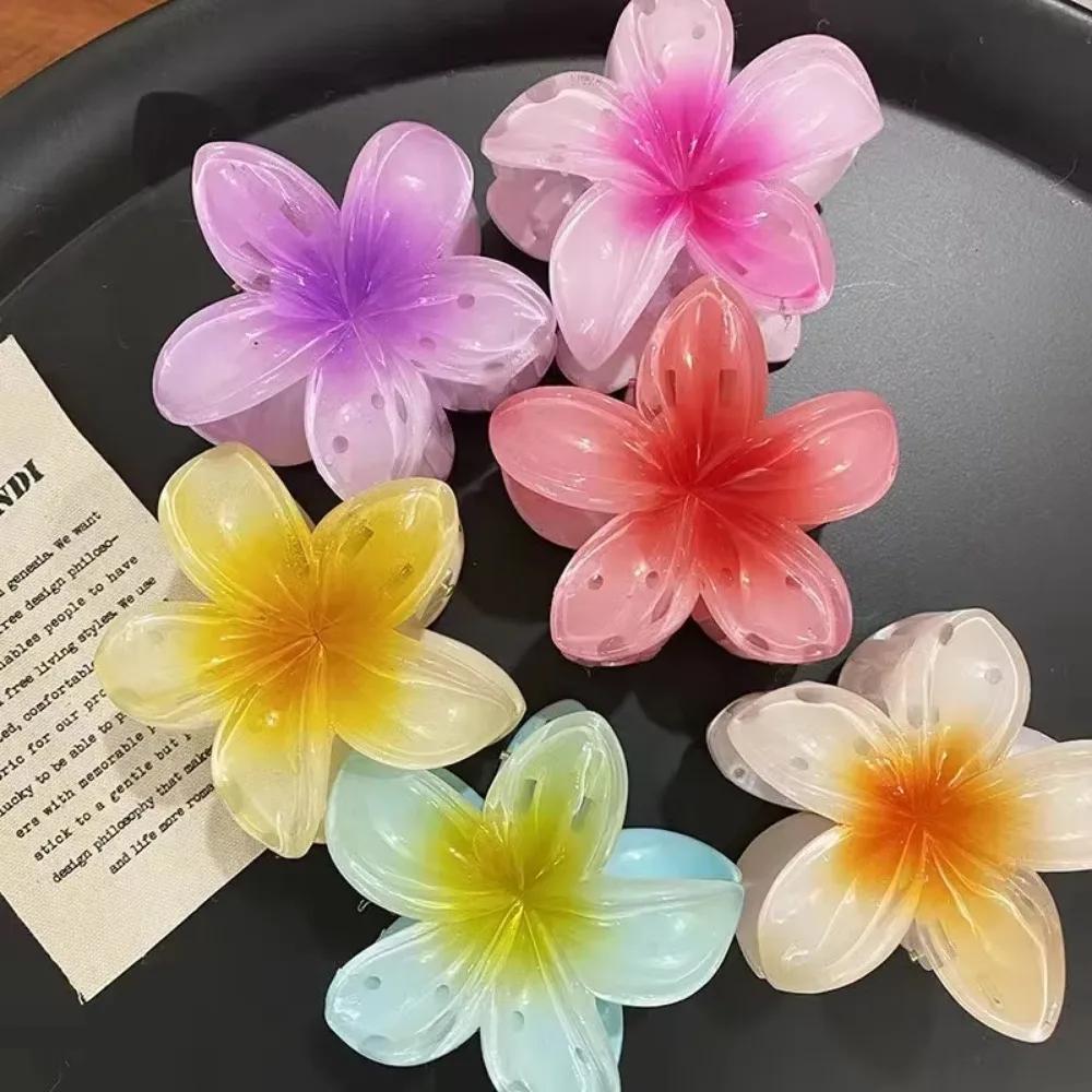 2025Hawaiian Summer Hair Claw Clips Set Tropical Flower Hairpins With Gradient Design Beach Vacation Hair Accessories Collection