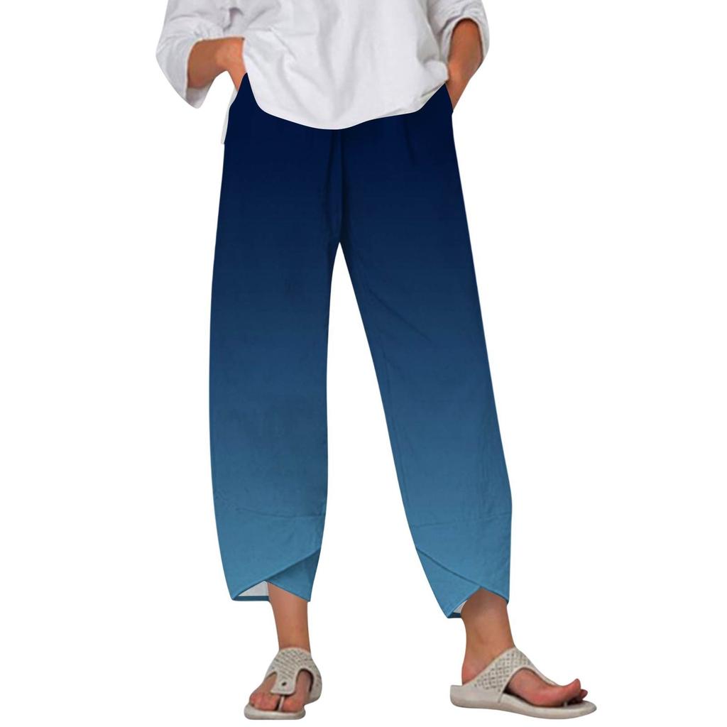 Pants For Women Summer Casual Wide Leg Elastic Waist Print Pants With Pockets