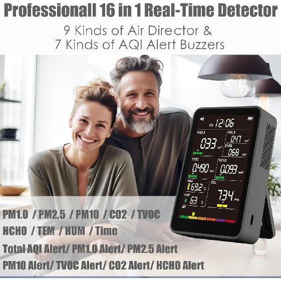 

Профессиональный монитор качества воздуха в помещении с звуковыми сигналами AQI, портативный детектор реального времени для дома, автомобилей, растений и домашних животных