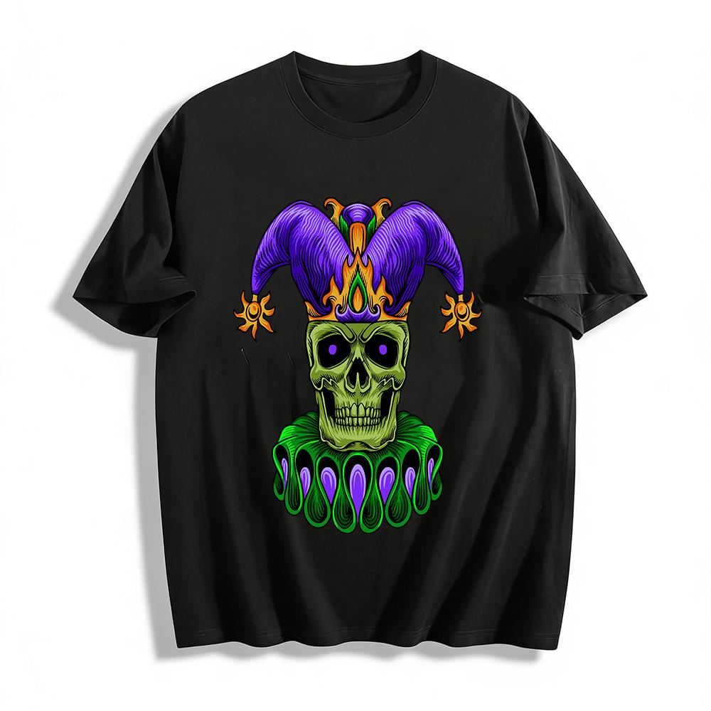 Dark Style Skull Jester Print Trendy Loose Casual Top Pure cotton T-shirt XXS