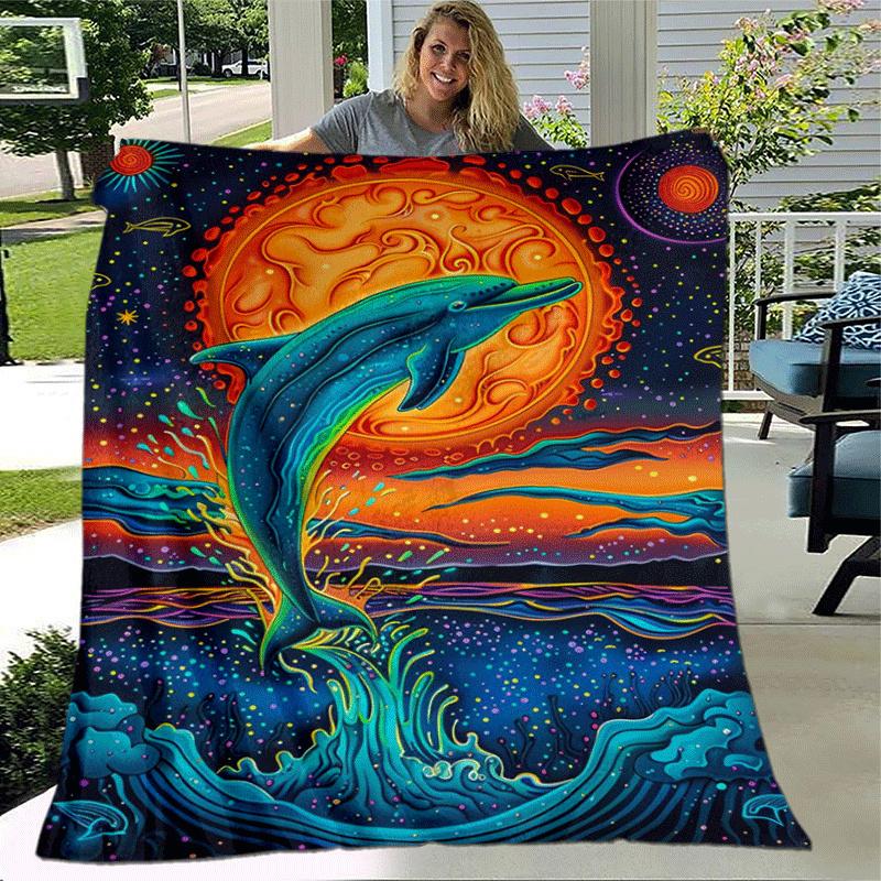 1 Stück Leichtgewichtige Flanelldecke mit Delfin-Aufdruck, Bequeme und Warme Decke, für Camping, Sofa, Bett und Couch, Büro, für Alle Jahreszeiten